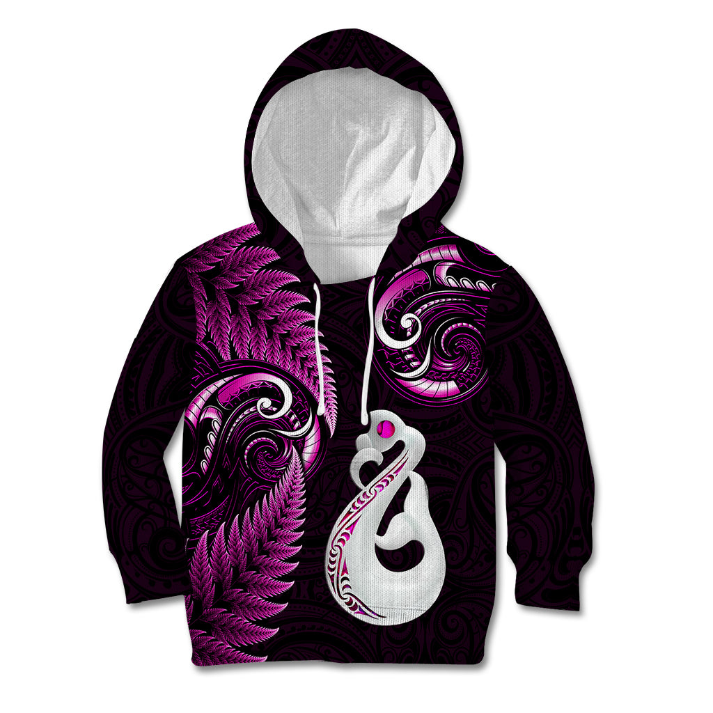 Personalised New Zealand Kid Hoodie Aotearoa Silver Fern With Manaia Maori Unique Pink - Vibe Hoodie Shop