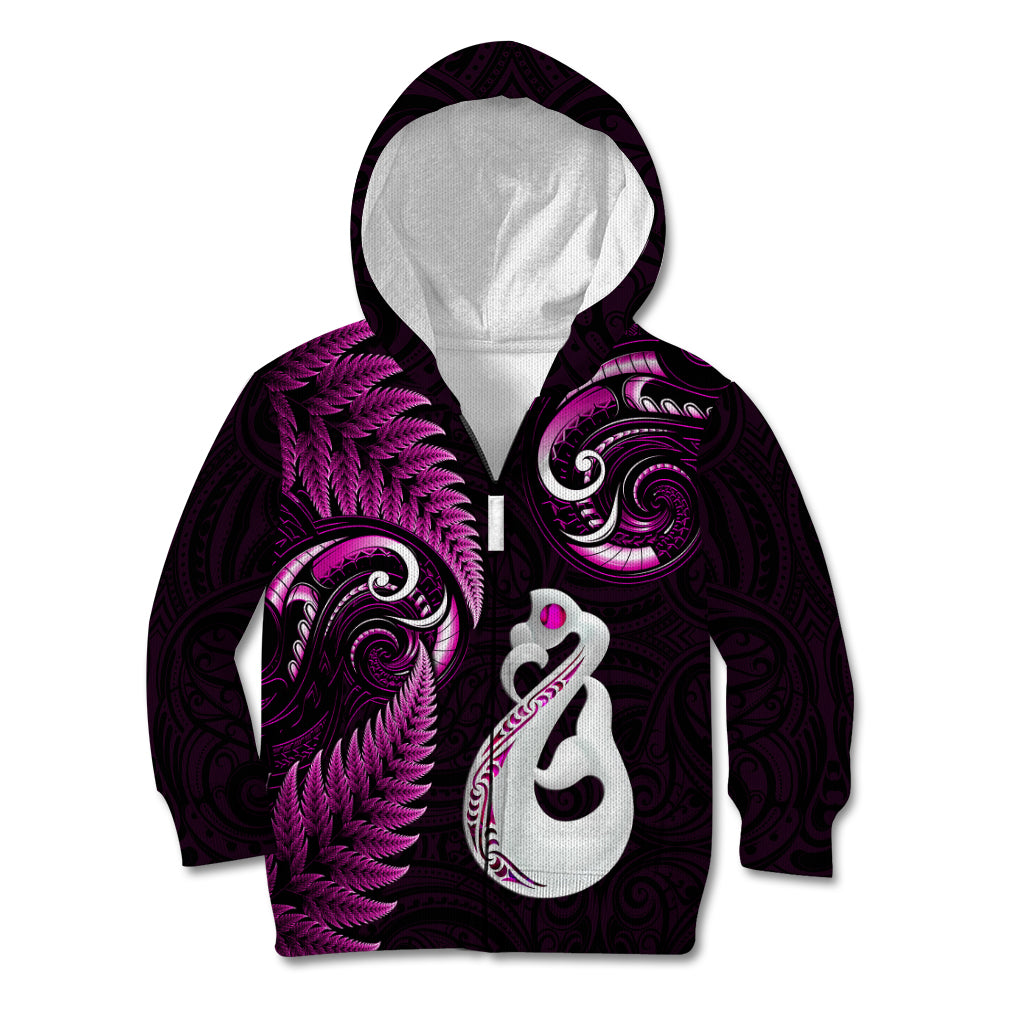 Personalised New Zealand Kid Hoodie Aotearoa Silver Fern With Manaia Maori Unique Pink - Vibe Hoodie Shop