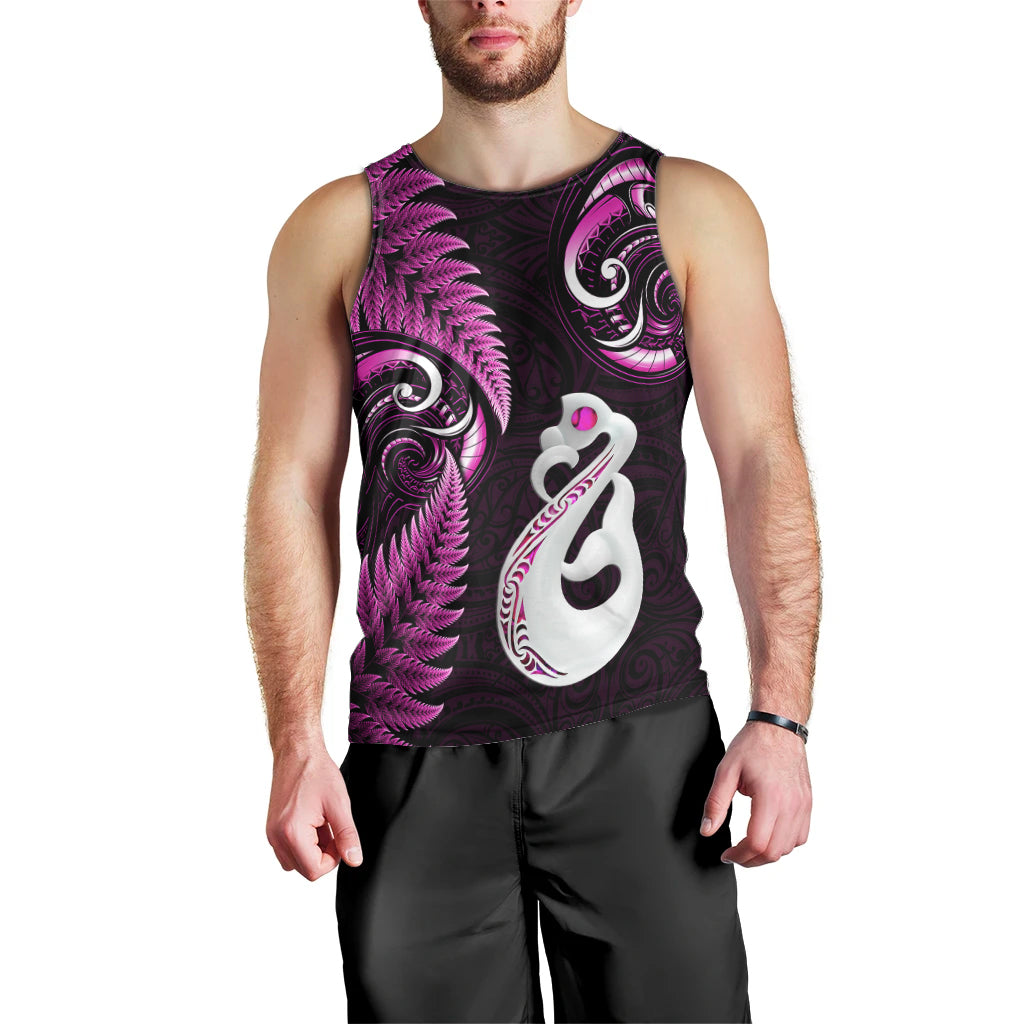 Personalised New Zealand Men Tank Top Aotearoa Silver Fern With Manaia Maori Unique Pink - Vibe Hoodie Shop