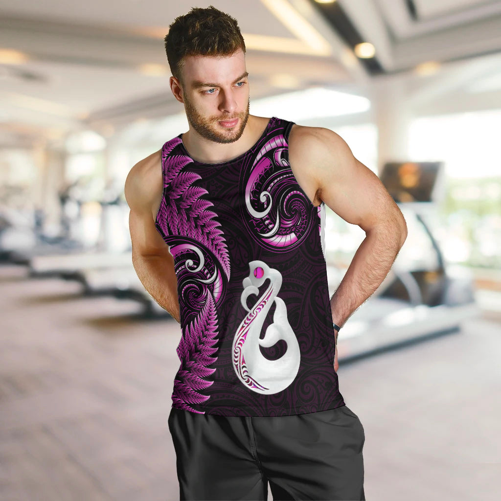 Personalised New Zealand Men Tank Top Aotearoa Silver Fern With Manaia Maori Unique Pink - Vibe Hoodie Shop