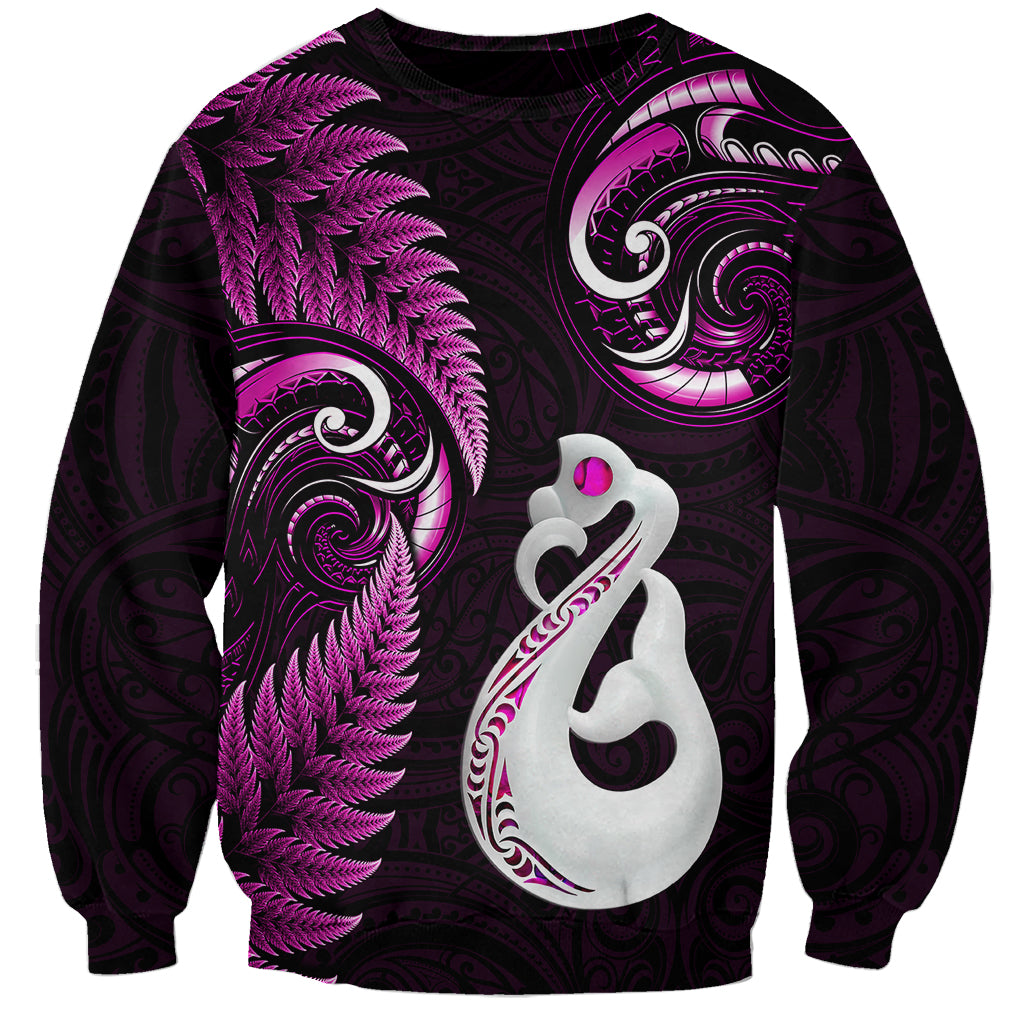 Personalised New Zealand Sweatshirt Aotearoa Silver Fern With Manaia Maori Unique Pink - Vibe Hoodie Shop