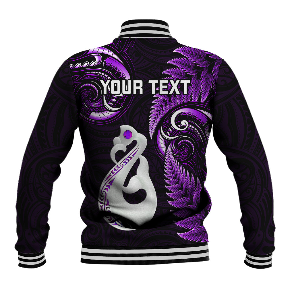 Personalised New Zealand Baseball Jacket Aotearoa Silver Fern With Manaia Maori Unique Purple - Vibe Hoodie Shop