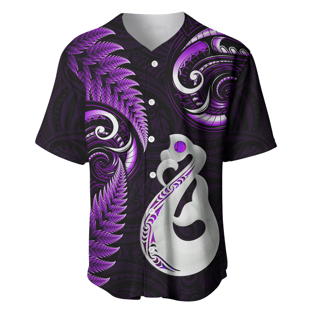 Personalised New Zealand Baseball Jersey Aotearoa Silver Fern With Manaia Maori Unique Purple - Vibe Hoodie Shop