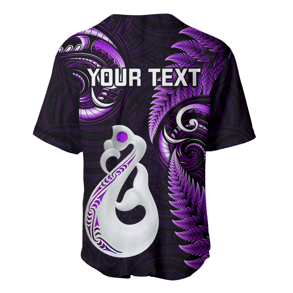 Personalised New Zealand Baseball Jersey Aotearoa Silver Fern With Manaia Maori Unique Purple - Vibe Hoodie Shop