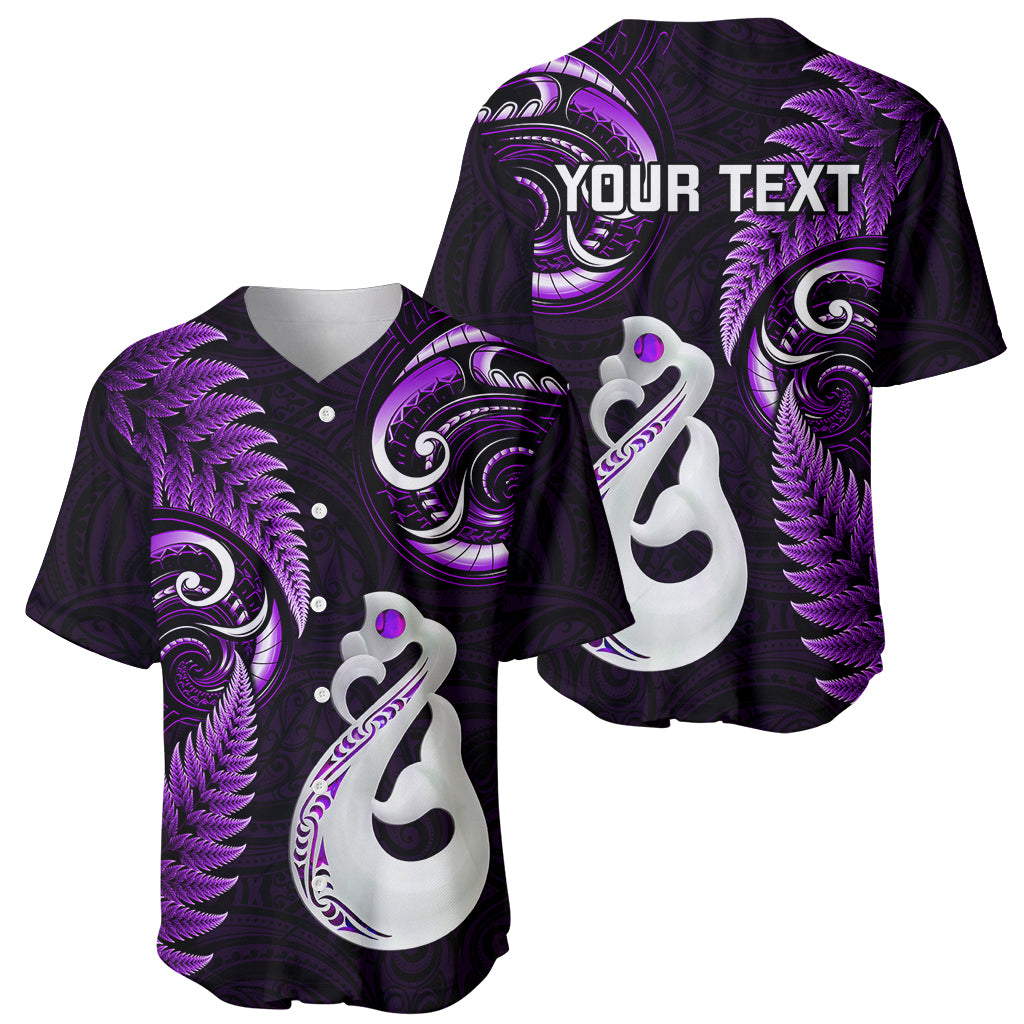 Personalised New Zealand Baseball Jersey Aotearoa Silver Fern With Manaia Maori Unique Purple - Vibe Hoodie Shop