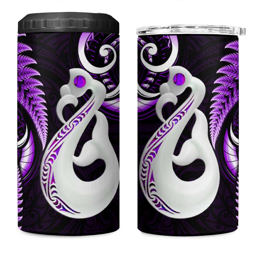 New Zealand 4 in 1 Can Cooler Tumbler Aotearoa Silver Fern With Manaia Maori Unique Purple