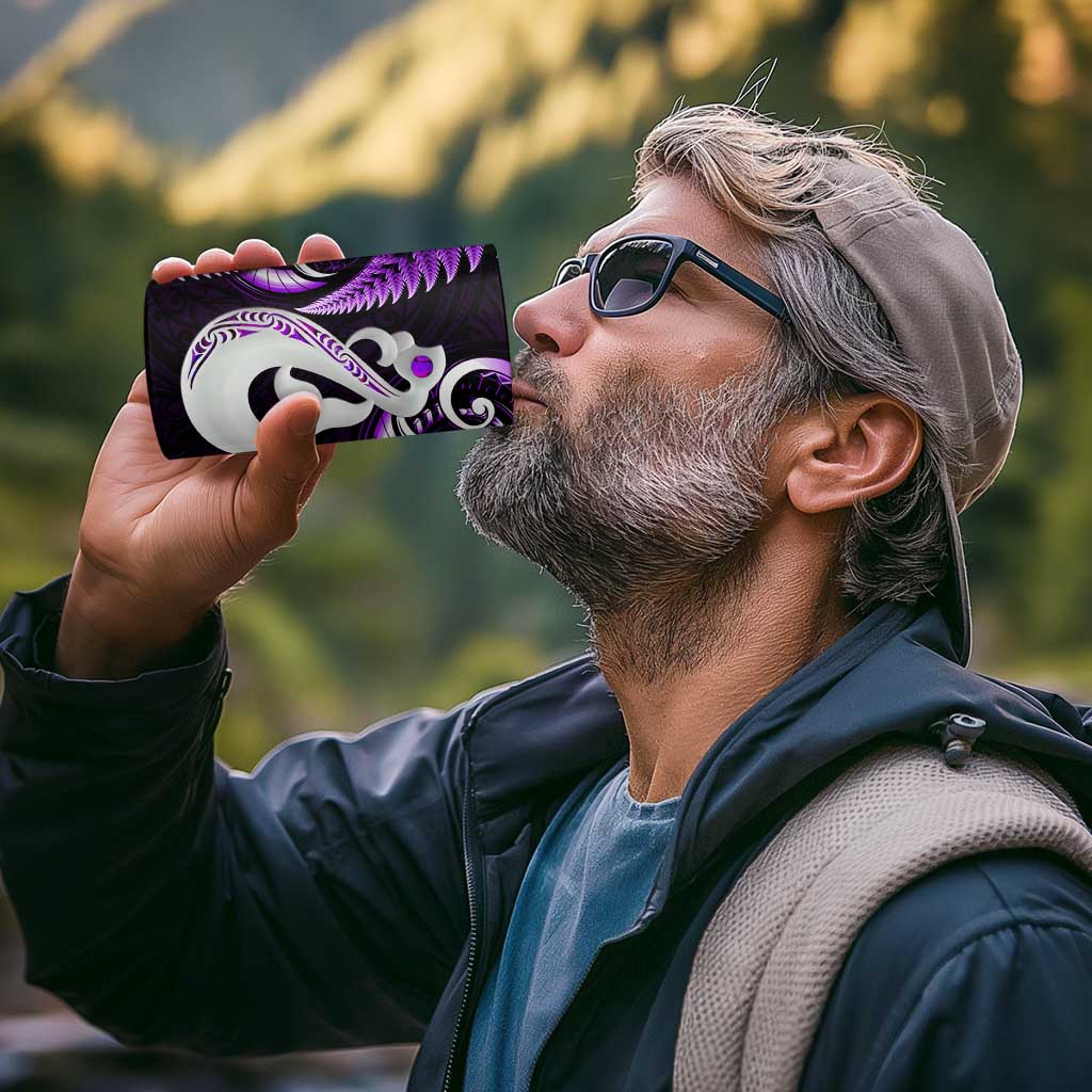 New Zealand 4 in 1 Can Cooler Tumbler Aotearoa Silver Fern With Manaia Maori Unique Purple