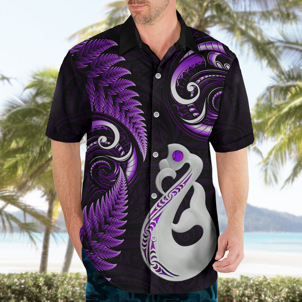 Personalised New Zealand Hawaiian Shirt Aotearoa Silver Fern With Manaia Maori Unique Purple - Vibe Hoodie Shop