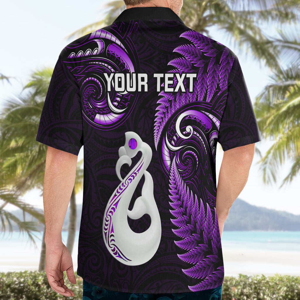 Personalised New Zealand Hawaiian Shirt Aotearoa Silver Fern With Manaia Maori Unique Purple - Vibe Hoodie Shop