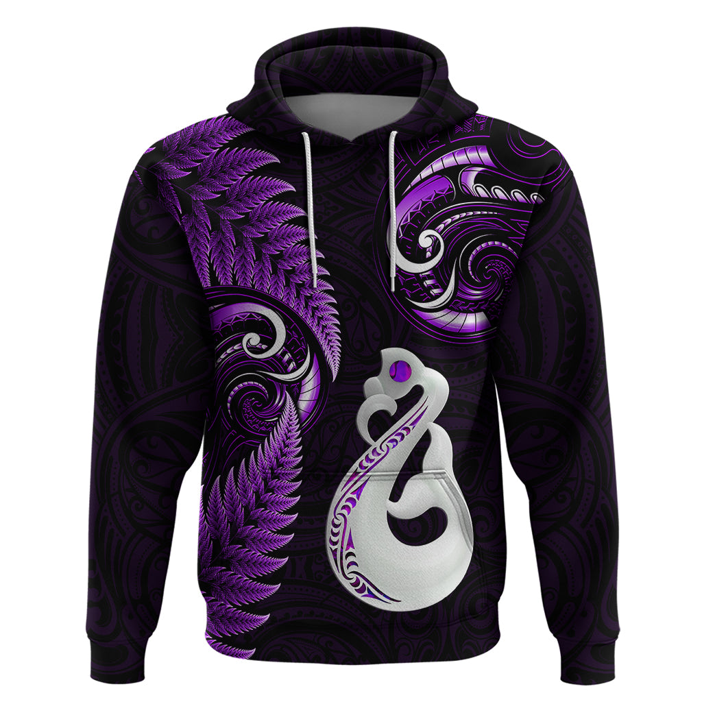 Personalised New Zealand Hoodie Aotearoa Silver Fern With Manaia Maori Unique Purple - Vibe Hoodie Shop