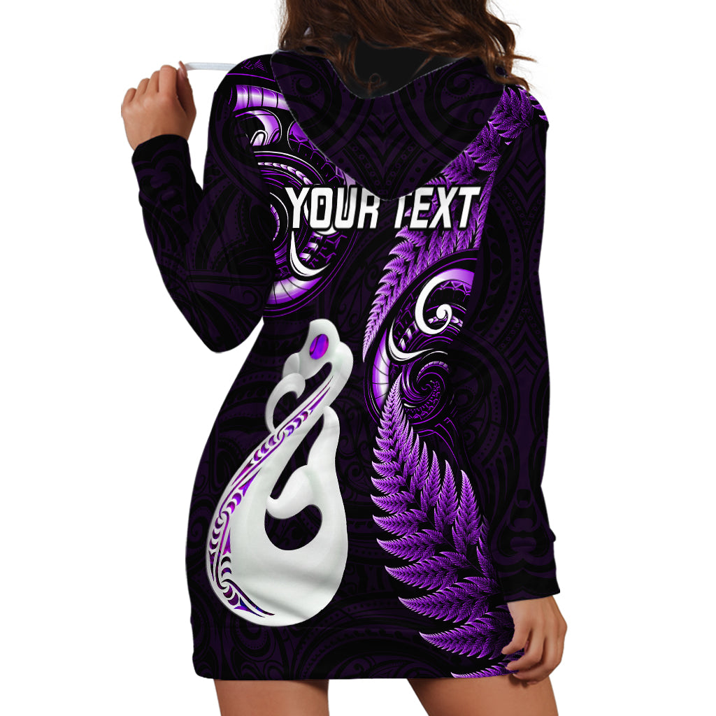 Personalised New Zealand Hoodie Dress Aotearoa Silver Fern With Manaia Maori Unique Purple - Vibe Hoodie Shop