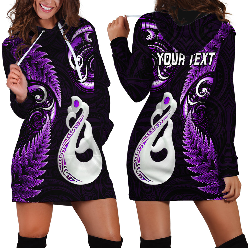 Personalised New Zealand Hoodie Dress Aotearoa Silver Fern With Manaia Maori Unique Purple - Vibe Hoodie Shop