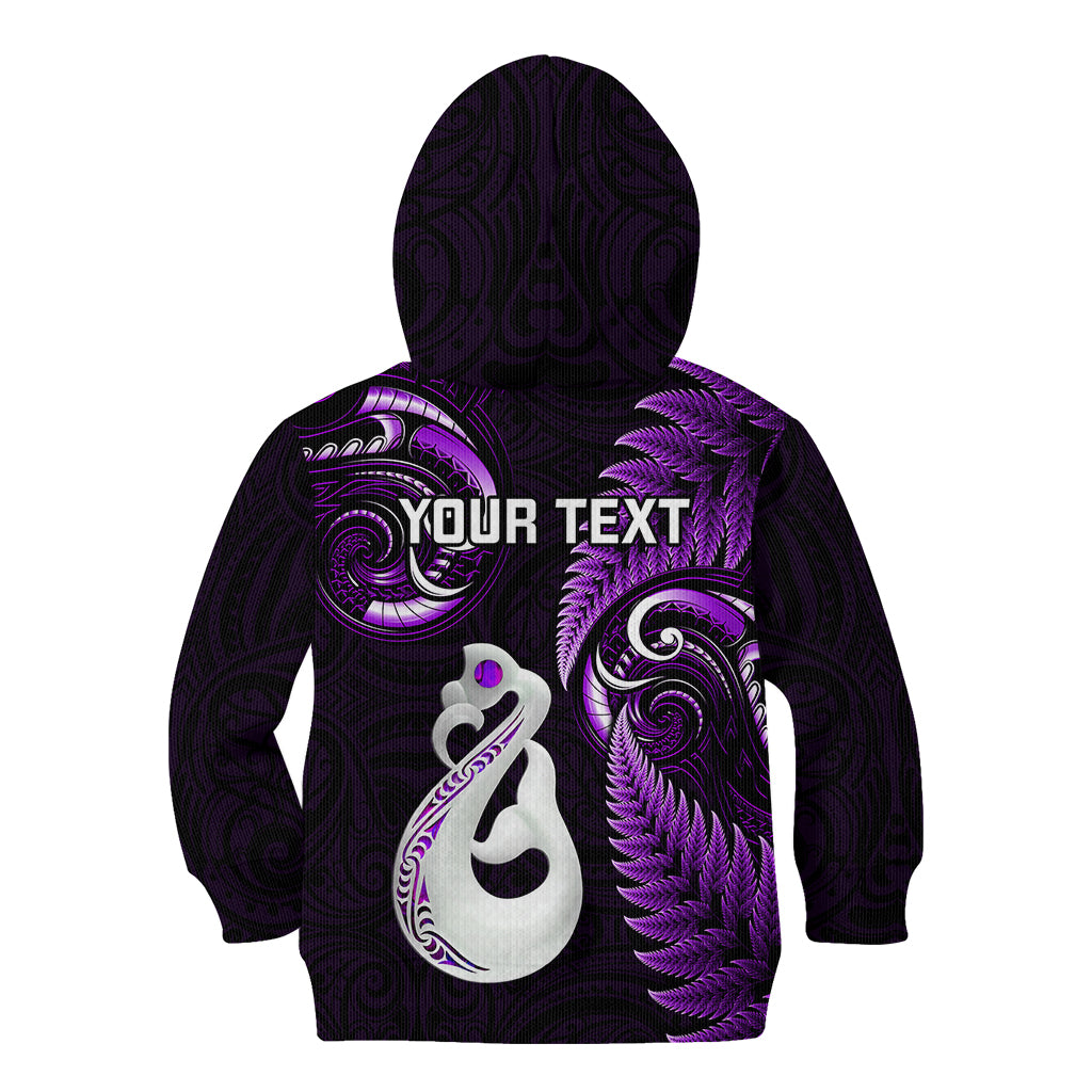 Personalised New Zealand Kid Hoodie Aotearoa Silver Fern With Manaia Maori Unique Purple - Vibe Hoodie Shop