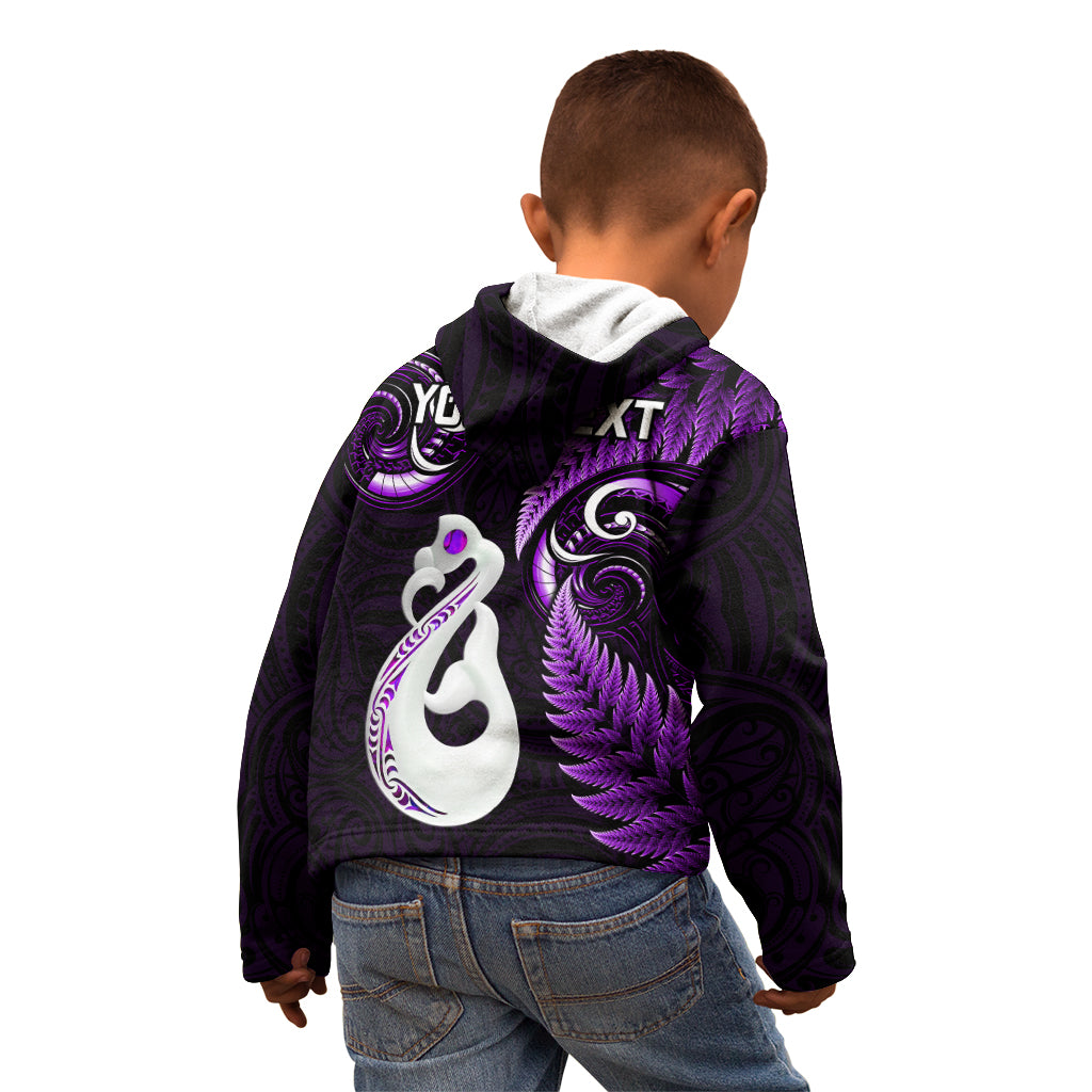 Personalised New Zealand Kid Hoodie Aotearoa Silver Fern With Manaia Maori Unique Purple - Vibe Hoodie Shop