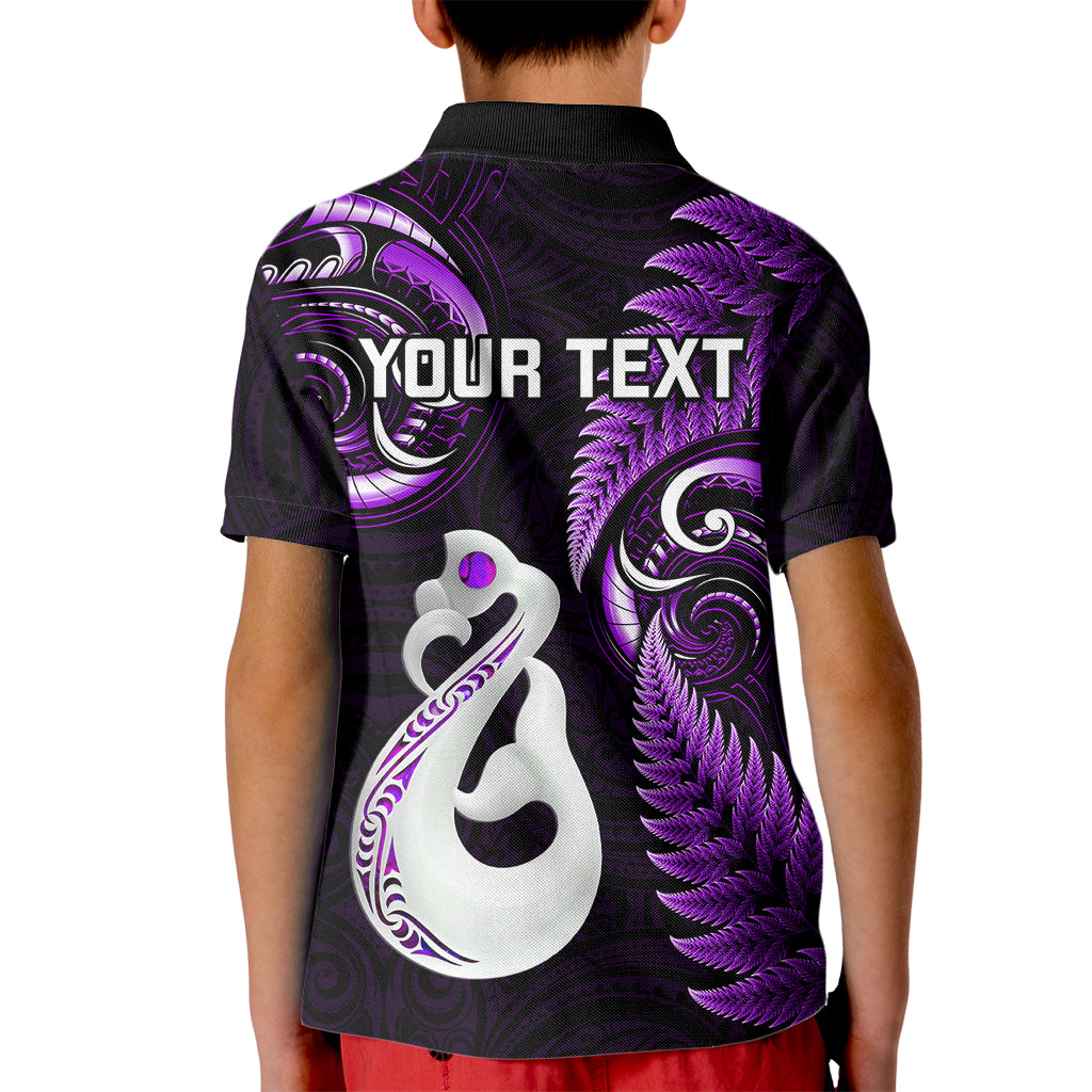 Personalised New Zealand Kid Polo Shirt Aotearoa Silver Fern With Manaia Maori Unique Purple - Vibe Hoodie Shop