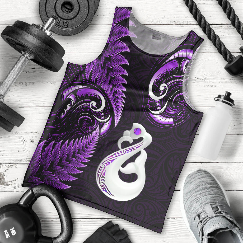 Personalised New Zealand Men Tank Top Aotearoa Silver Fern With Manaia Maori Unique Purple - Vibe Hoodie Shop