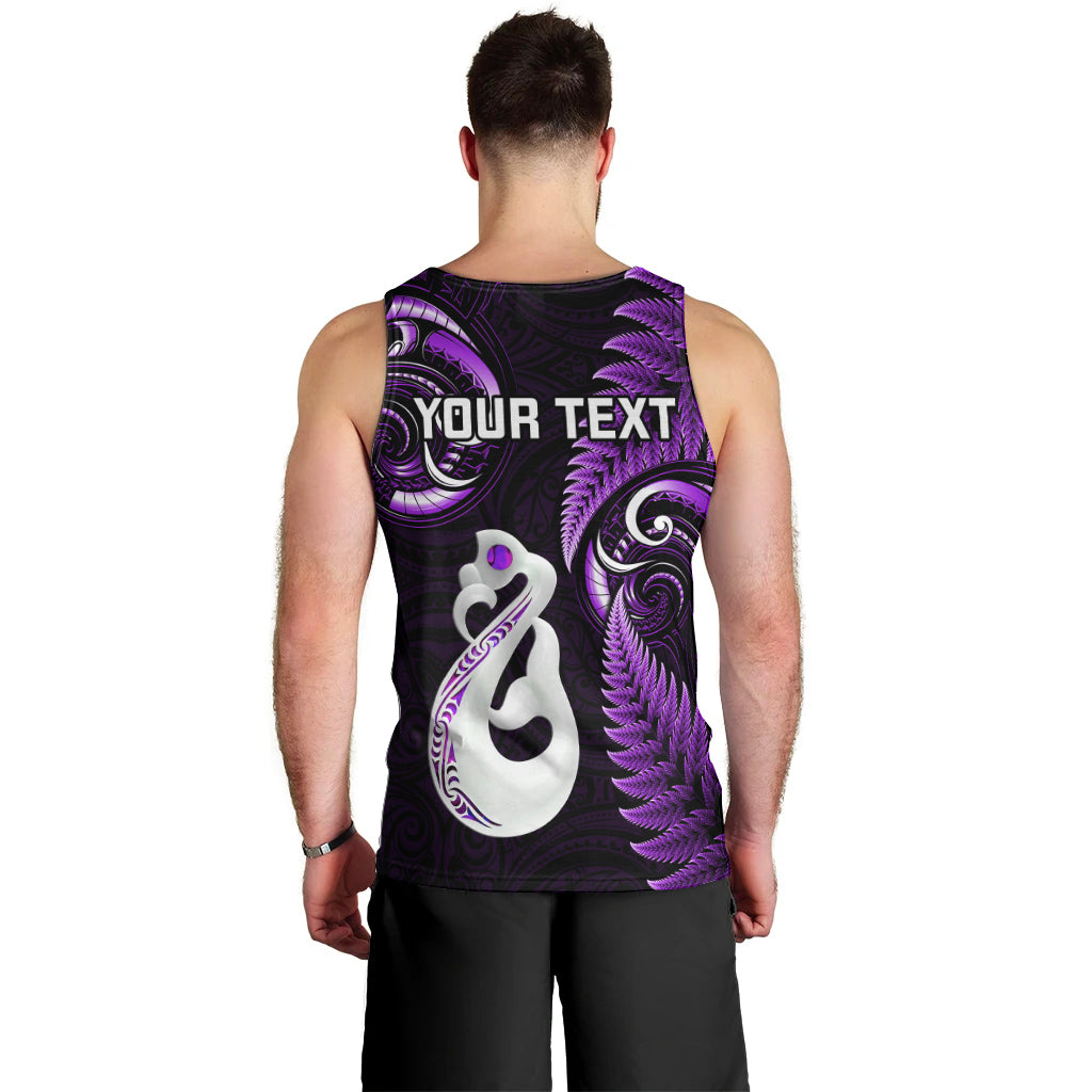 Personalised New Zealand Men Tank Top Aotearoa Silver Fern With Manaia Maori Unique Purple - Vibe Hoodie Shop