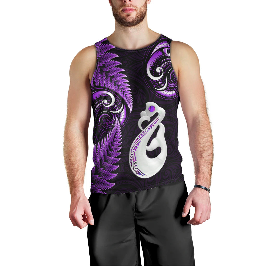 Personalised New Zealand Men Tank Top Aotearoa Silver Fern With Manaia Maori Unique Purple - Vibe Hoodie Shop