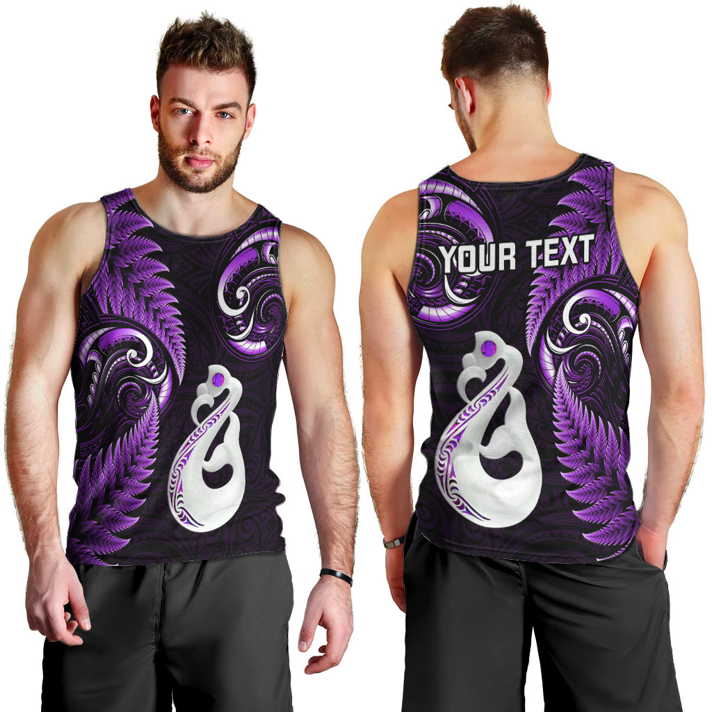 Personalised New Zealand Men Tank Top Aotearoa Silver Fern With Manaia Maori Unique Purple - Vibe Hoodie Shop