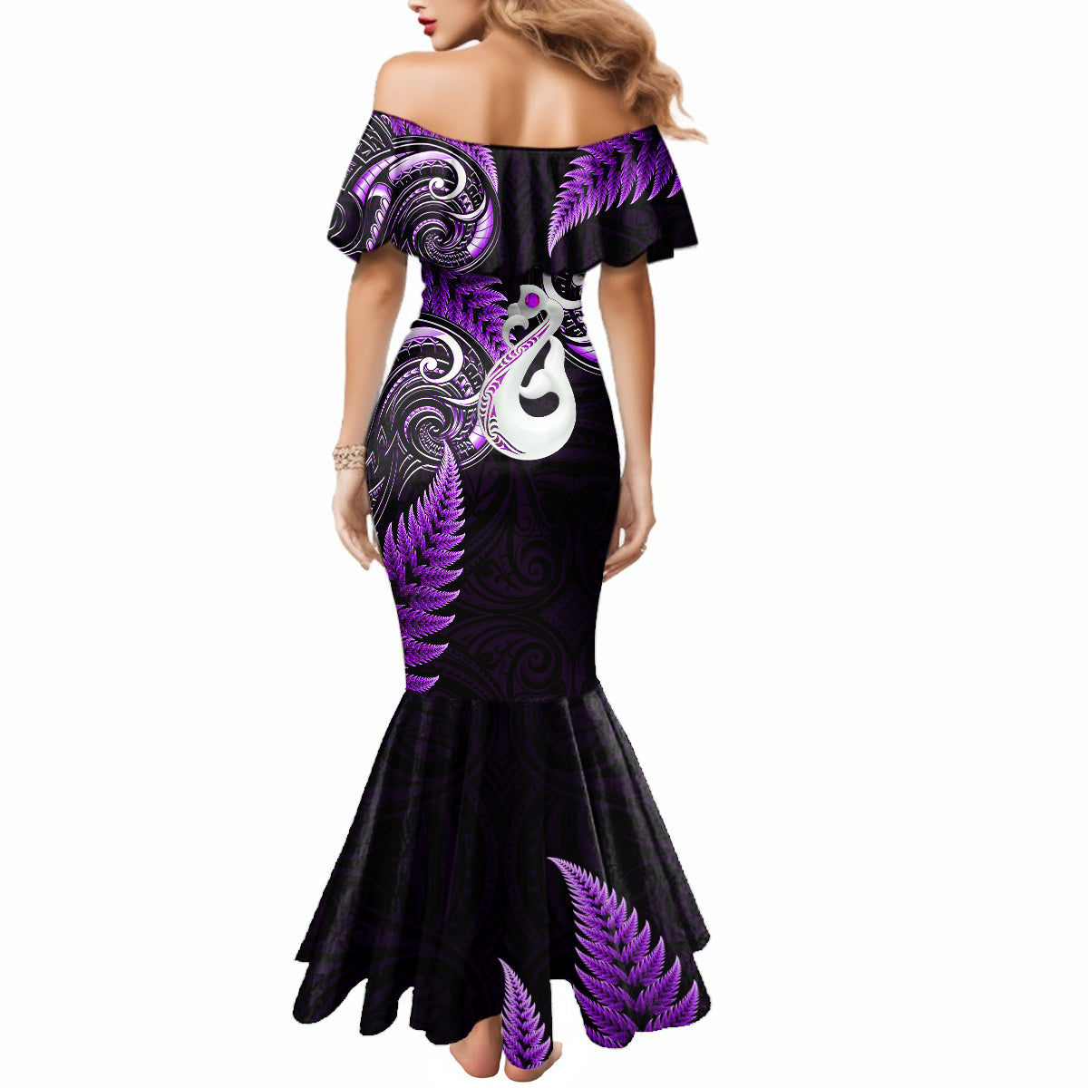 personalised-new-zealand-mermaid-dress-aotearoa-silver-fern-with-manaia-maori-unique-purple