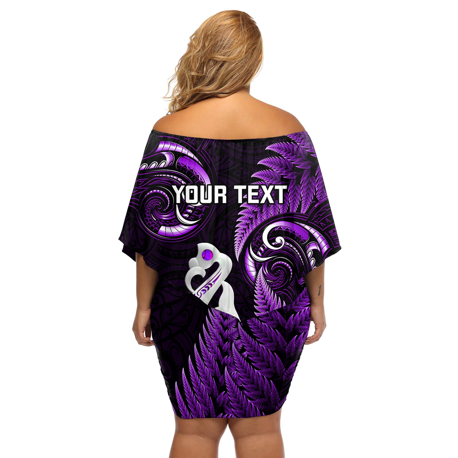 Personalised New Zealand Off Shoulder Short Dress Aotearoa Silver Fern With Manaia Maori Unique Purple LT14