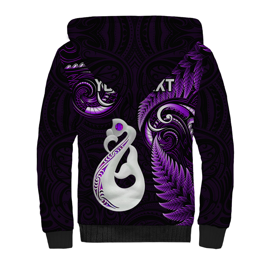 Personalised New Zealand Sherpa Hoodie Aotearoa Silver Fern With Manaia Maori Unique Purple - Vibe Hoodie Shop