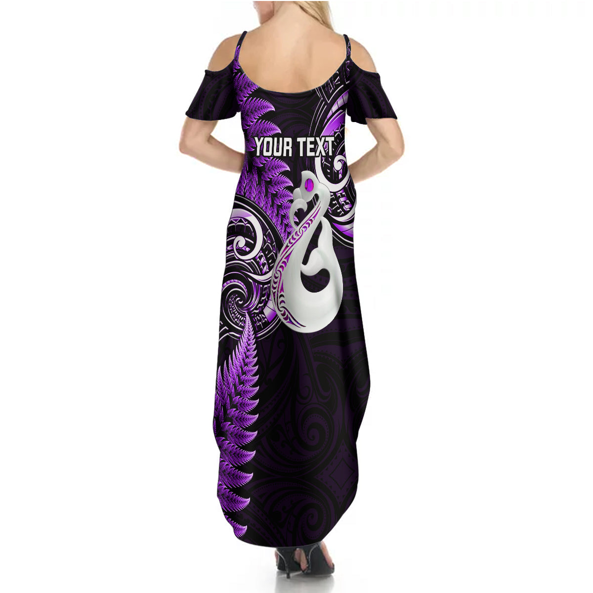 personalised-new-zealand-summer-maxi-dress-aotearoa-silver-fern-with-manaia-maori-unique-purple