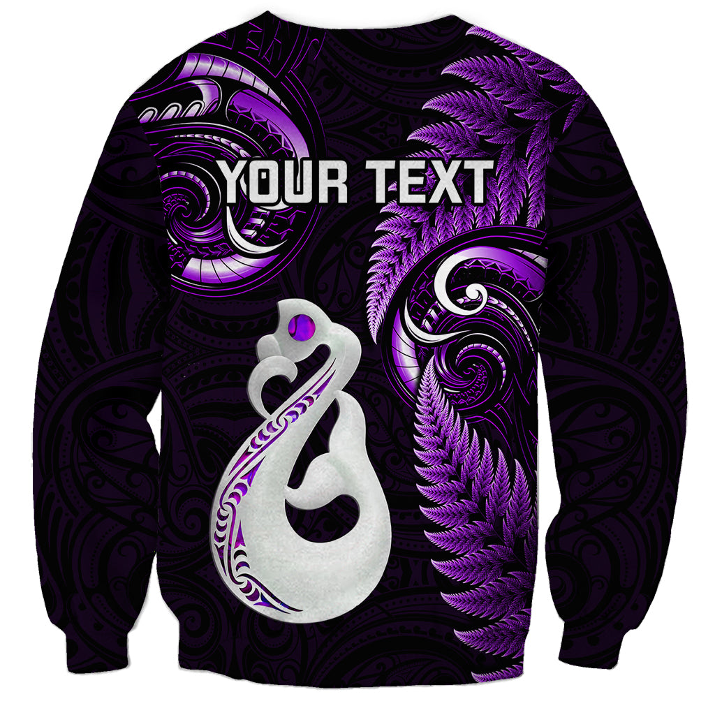 Personalised New Zealand Sweatshirt Aotearoa Silver Fern With Manaia Maori Unique Purple - Vibe Hoodie Shop