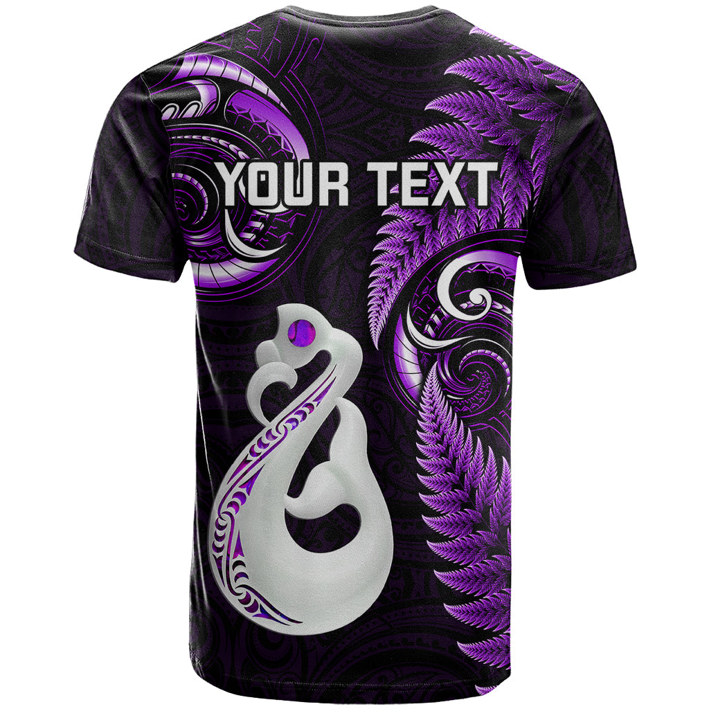 Personalised New Zealand T Shirt Aotearoa Silver Fern With Manaia Maori Unique Purple - Vibe Hoodie Shop