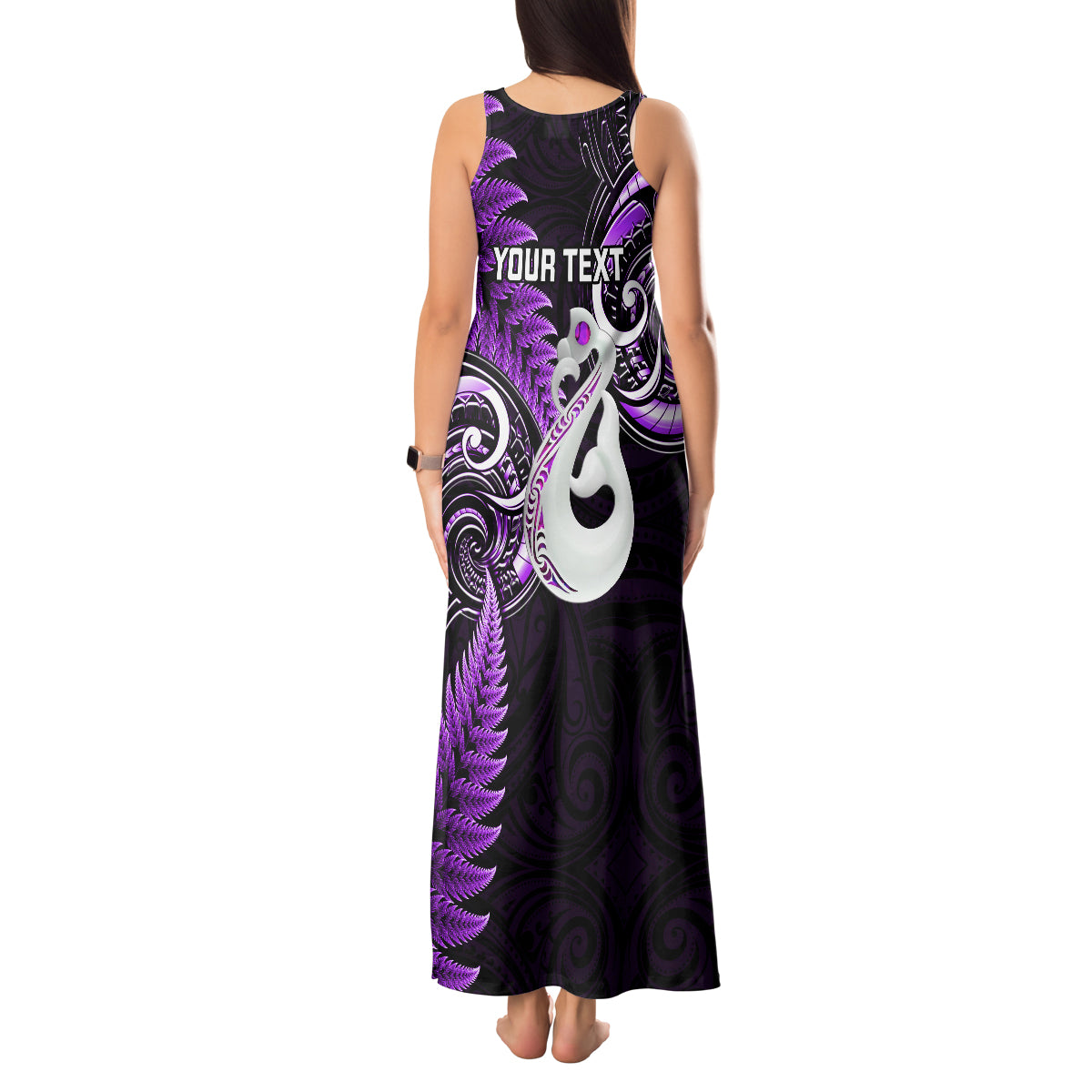 personalised-new-zealand-tank-maxi-dress-aotearoa-silver-fern-with-manaia-maori-unique-purple