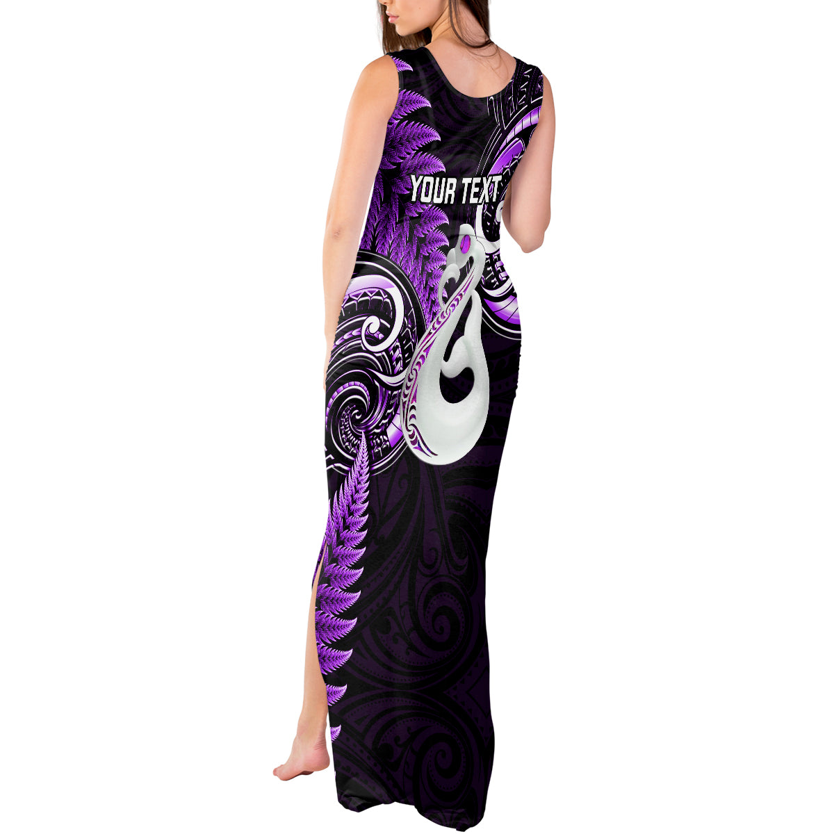 personalised-new-zealand-tank-maxi-dress-aotearoa-silver-fern-with-manaia-maori-unique-purple