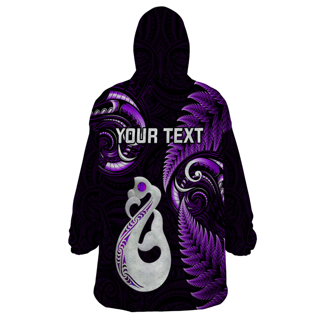 Personalised New Zealand Wearable Blanket Hoodie Aotearoa Silver Fern With Manaia Maori Unique Purple - Vibe Hoodie Shop