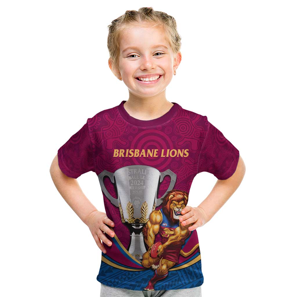 Personalised AFL Brisbane Lions Kid T Shirt 2024 We Are The Champions - Trophy Style - Vibe Hoodie Shop