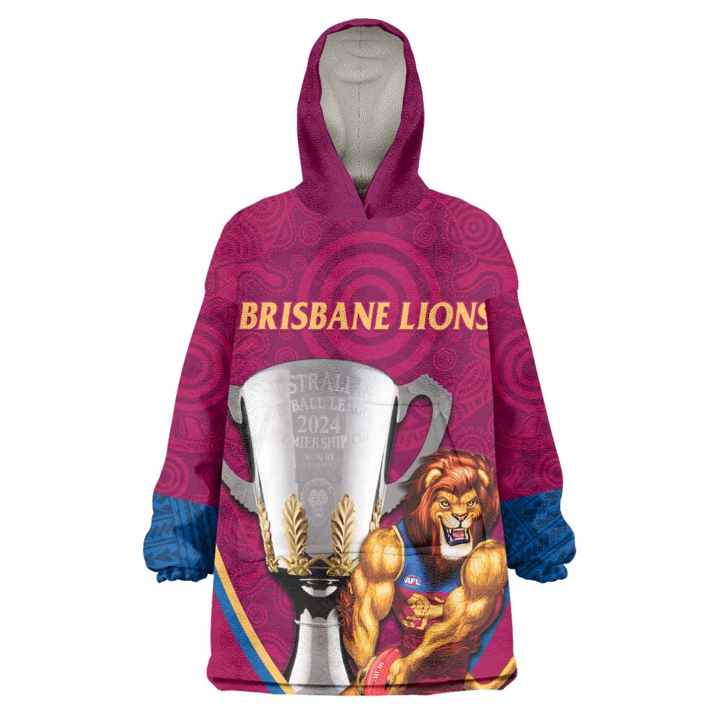 Personalised AFL Brisbane Lions Wearable Blanket Hoodie 2024 We Are The Champions - Trophy Style - Vibe Hoodie Shop