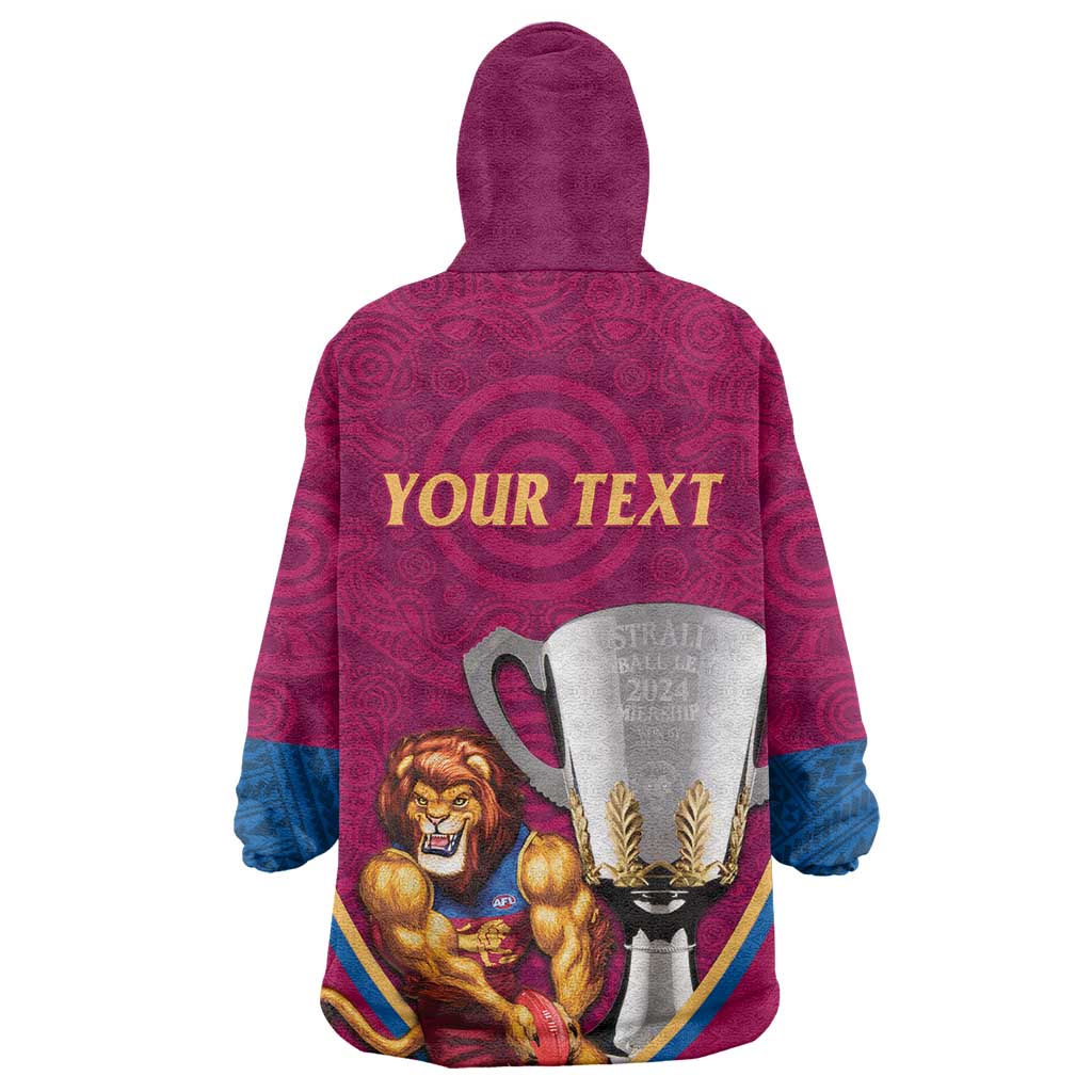 Personalised AFL Brisbane Lions Wearable Blanket Hoodie 2024 We Are The Champions - Trophy Style - Vibe Hoodie Shop