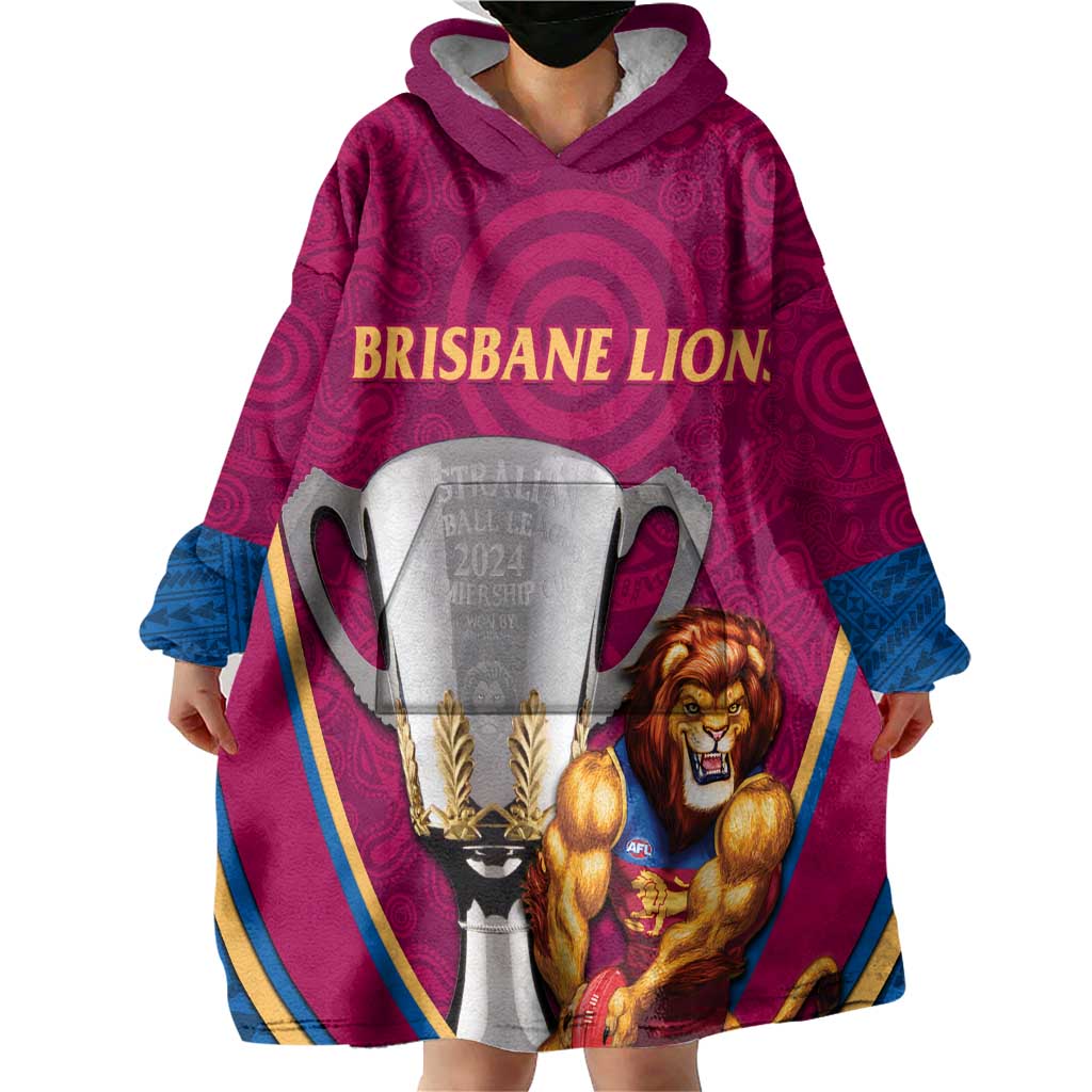 Personalised AFL Brisbane Lions Wearable Blanket Hoodie 2024 We Are The Champions - Trophy Style - Vibe Hoodie Shop