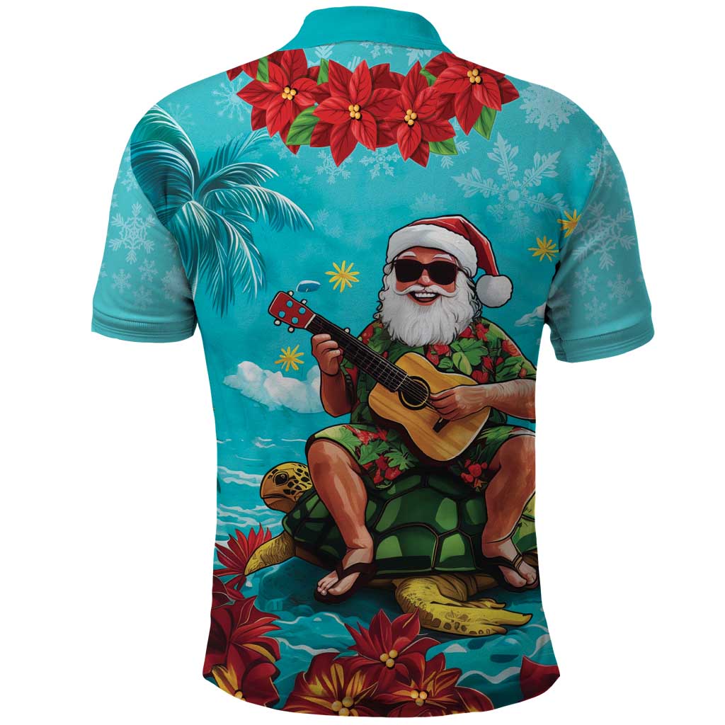 Hawaii Christmas Polo Shirt Mele Kalikimaka Poinsettia Lei - Cyan - Vibe Hoodie Shop