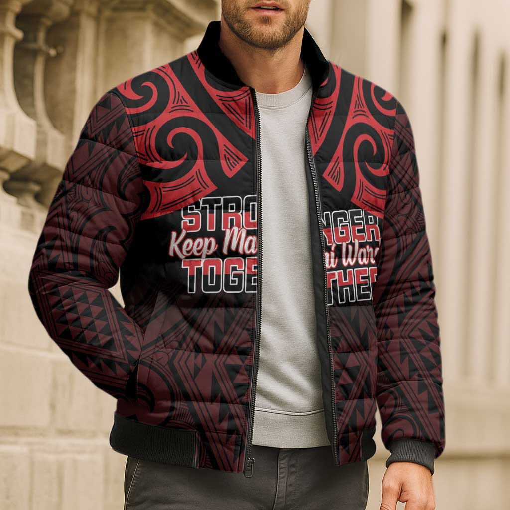 Personalised Keep Maori Wards New Zealand Bomber Puffer Jacket Stronger Together Aotearoa Taniko - Vibe Hoodie