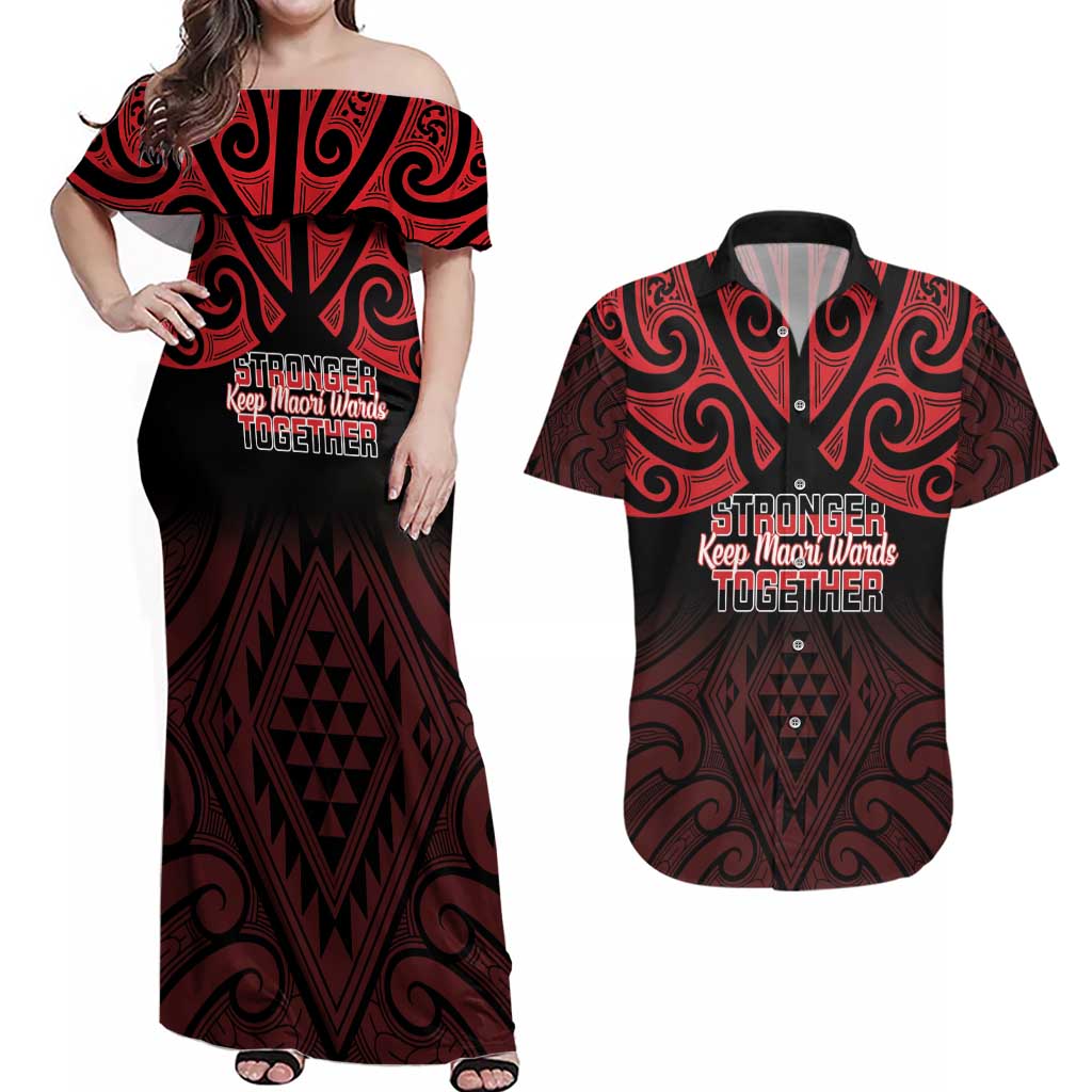 Personalised Keep Maori Wards New Zealand Couples Matching Off Shoulder Maxi Dress and Hawaiian Shirt Stronger Together Aotearoa Taniko - Vibe Hoodie