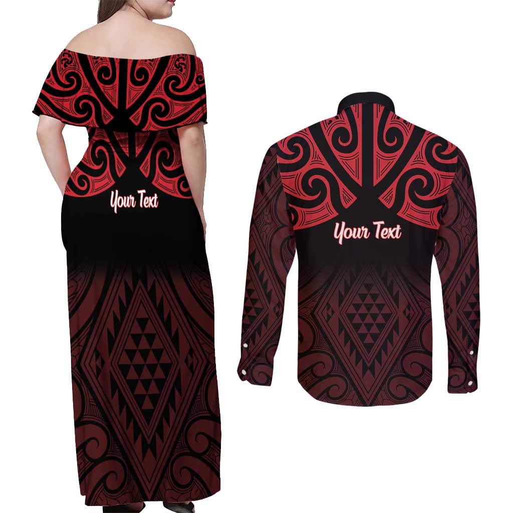 Personalised Keep Maori Wards New Zealand Couples Matching Off Shoulder Maxi Dress and Long Sleeve Button Shirt Stronger Together Aotearoa Taniko - Vibe Hoodie