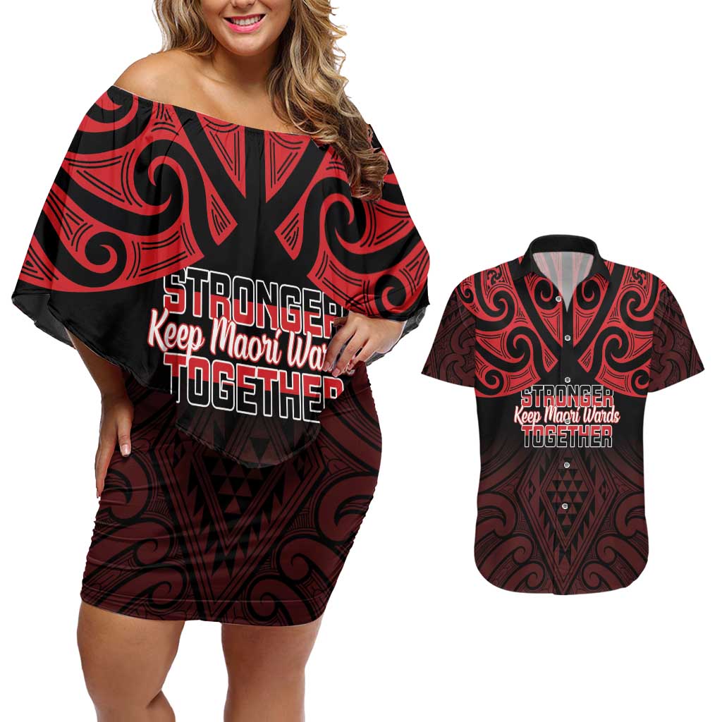 Personalised Keep Maori Wards New Zealand Couples Matching Off Shoulder Short Dress and Hawaiian Shirt Stronger Together Aotearoa Taniko - Vibe Hoodie