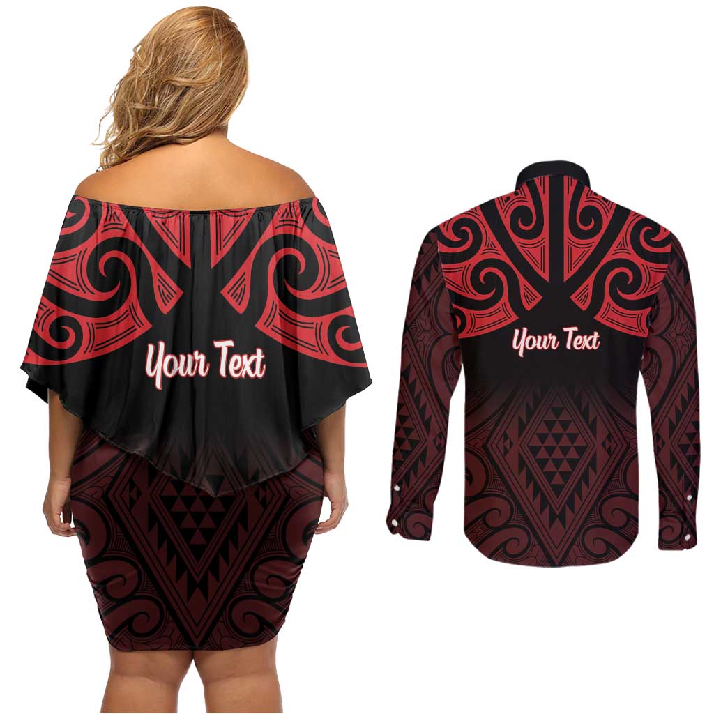 Personalised Keep Maori Wards New Zealand Couples Matching Off Shoulder Short Dress and Long Sleeve Button Shirt Stronger Together Aotearoa Taniko - Vibe Hoodie