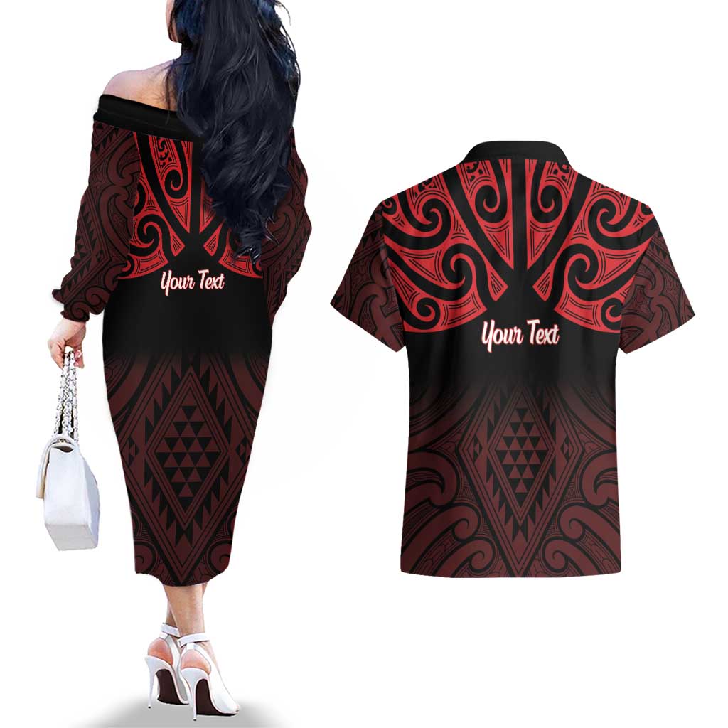 Personalised Keep Maori Wards New Zealand Couples Matching Off The Shoulder Long Sleeve Dress and Hawaiian Shirt Stronger Together Aotearoa Taniko - Vibe Hoodie