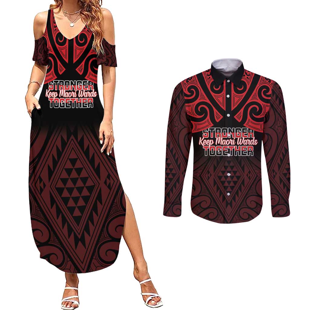 Personalised Keep Maori Wards New Zealand Couples Matching Summer Maxi Dress and Long Sleeve Button Shirt Stronger Together Aotearoa Taniko - Vibe Hoodie