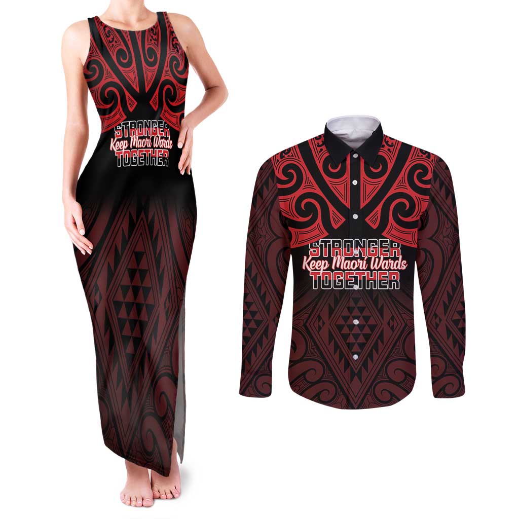 Personalised Keep Maori Wards New Zealand Couples Matching Tank Maxi Dress and Long Sleeve Button Shirt Stronger Together Aotearoa Taniko - Vibe Hoodie