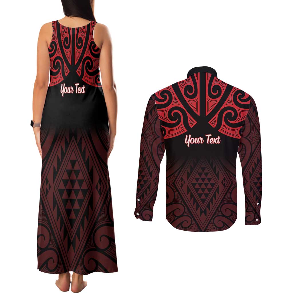 Personalised Keep Maori Wards New Zealand Couples Matching Tank Maxi Dress and Long Sleeve Button Shirt Stronger Together Aotearoa Taniko - Vibe Hoodie
