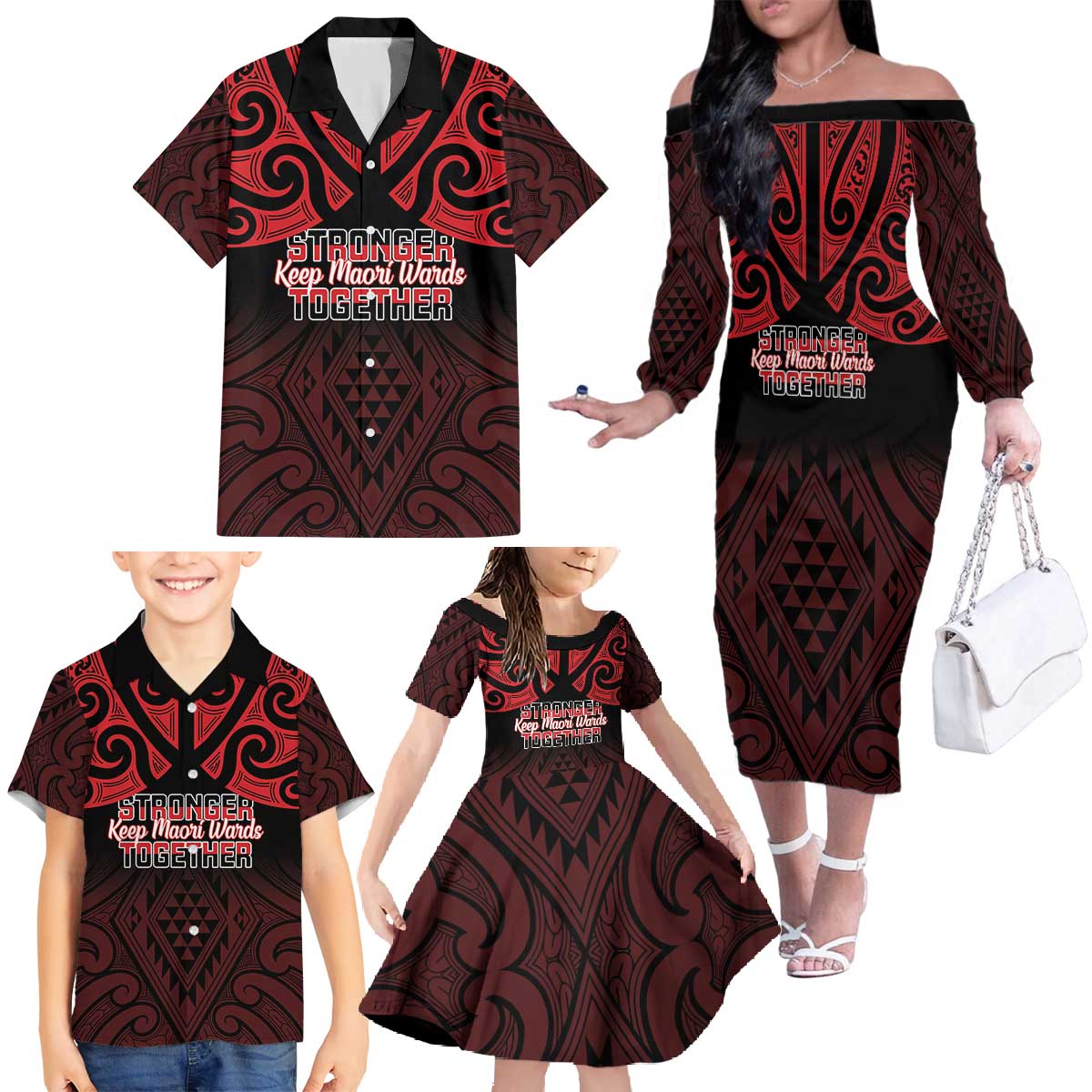 Personalised Keep Maori Wards New Zealand Family Matching Off The Shoulder Long Sleeve Dress and Hawaiian Shirt Stronger Together Aotearoa Taniko - Vibe Hoodie