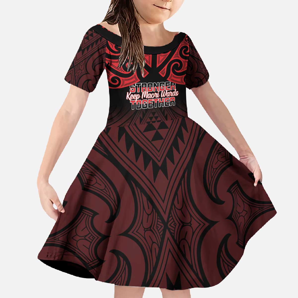 Personalised Keep Maori Wards New Zealand Family Matching Off The Shoulder Long Sleeve Dress and Hawaiian Shirt Stronger Together Aotearoa Taniko - Vibe Hoodie