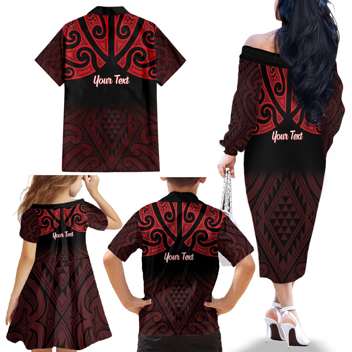 Personalised Keep Maori Wards New Zealand Family Matching Off The Shoulder Long Sleeve Dress and Hawaiian Shirt Stronger Together Aotearoa Taniko - Vibe Hoodie
