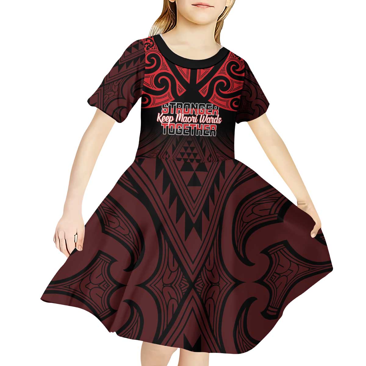 Personalised Keep Maori Wards New Zealand Kid Short Sleeve Dress Stronger Together Aotearoa Taniko - Vibe Hoodie